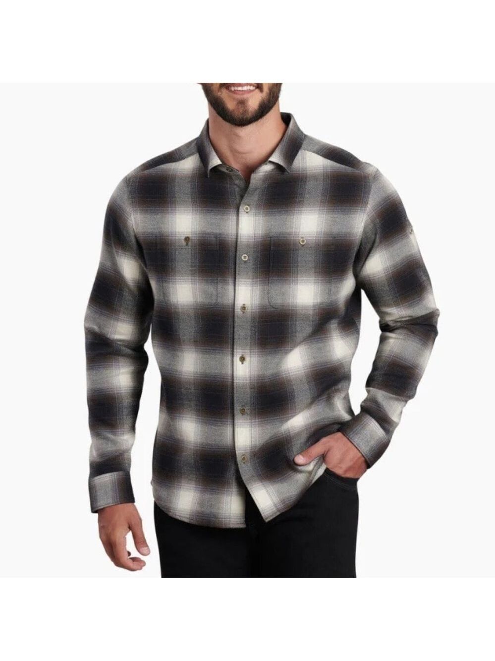 KUHL PLAID  FLANNEL  Neutral Work Shirt Outdoor  FRONT PATCH POCKETS MENS XL